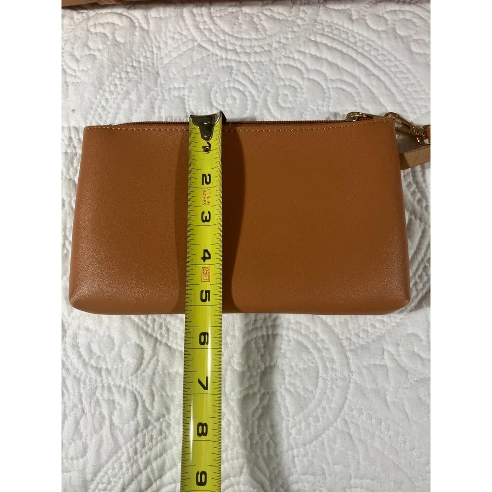 Mellow World  Vegan Leather Shoulder Purse Tote Bag & Wristlet Womens Brown Chic